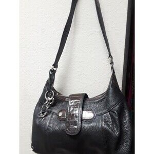 Brighton Black Leather Handbag Shoulder Bag Croc‎ Accent Charm